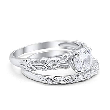 Art Deco Bridal Set Engagement Ring Piece Simulated Cubic Zirconia 925 Sterling Silver